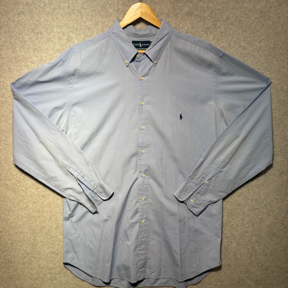 Ralph Lauren Mens‎ 2XLT Tall Classic Fit Blue Button Down Shirt Long Sleeve Pony